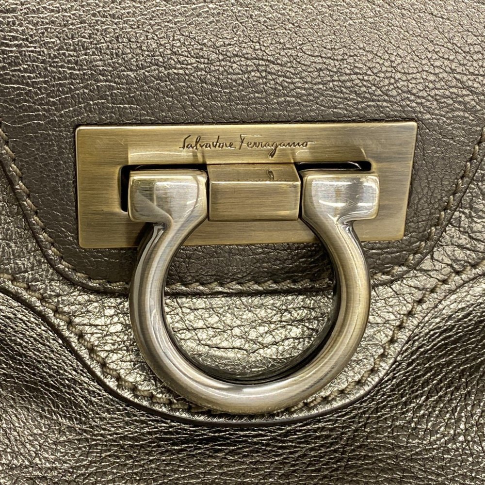 Salvatore Ferragamo Shoulder Bag Gancini Leather Bronze Women's - Picture 9 of 10